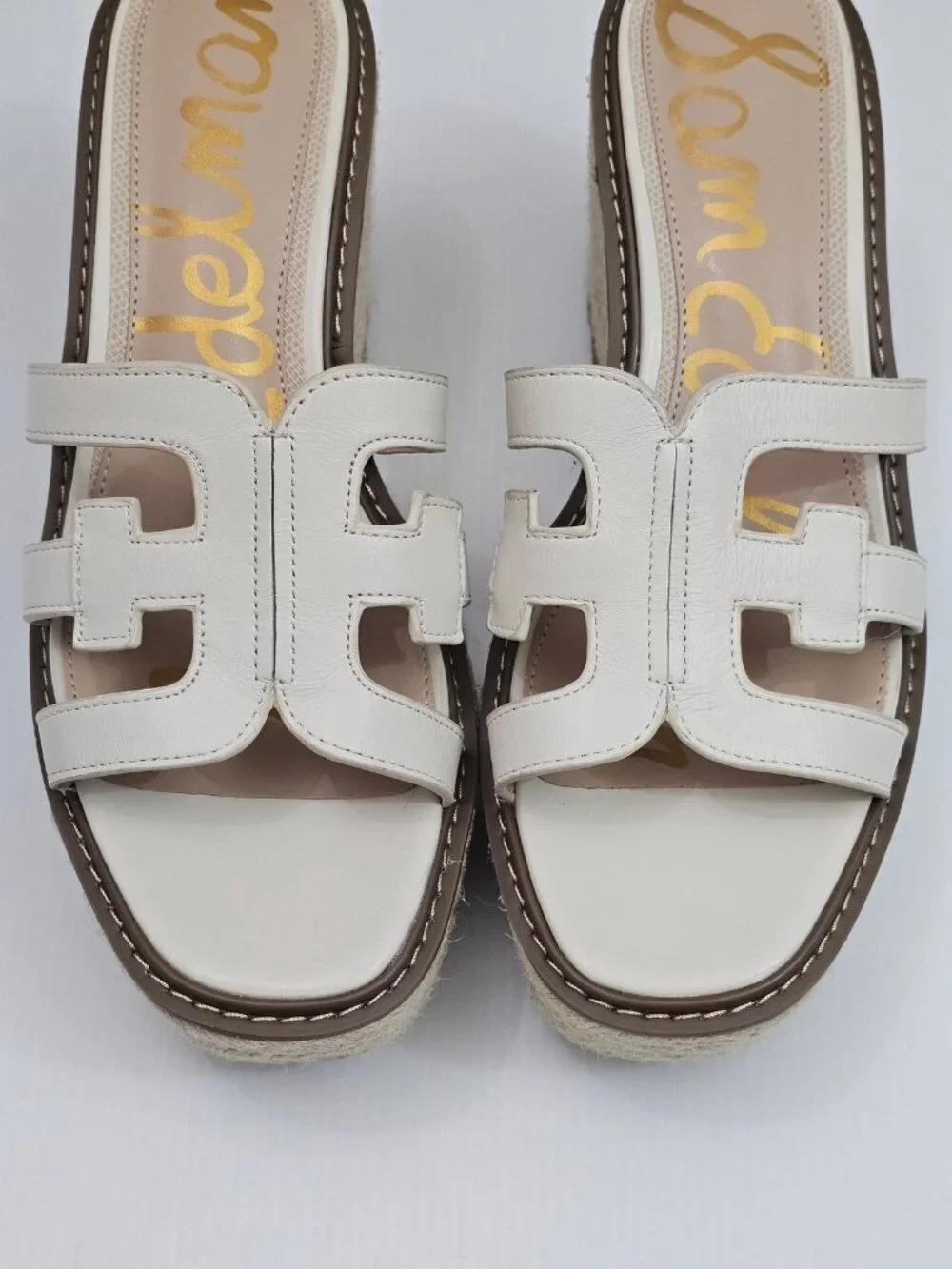 Sam Edelman Laine Platform Wedge Sandal Womens 9.5 Ivory Slip On Lug Sole NEW